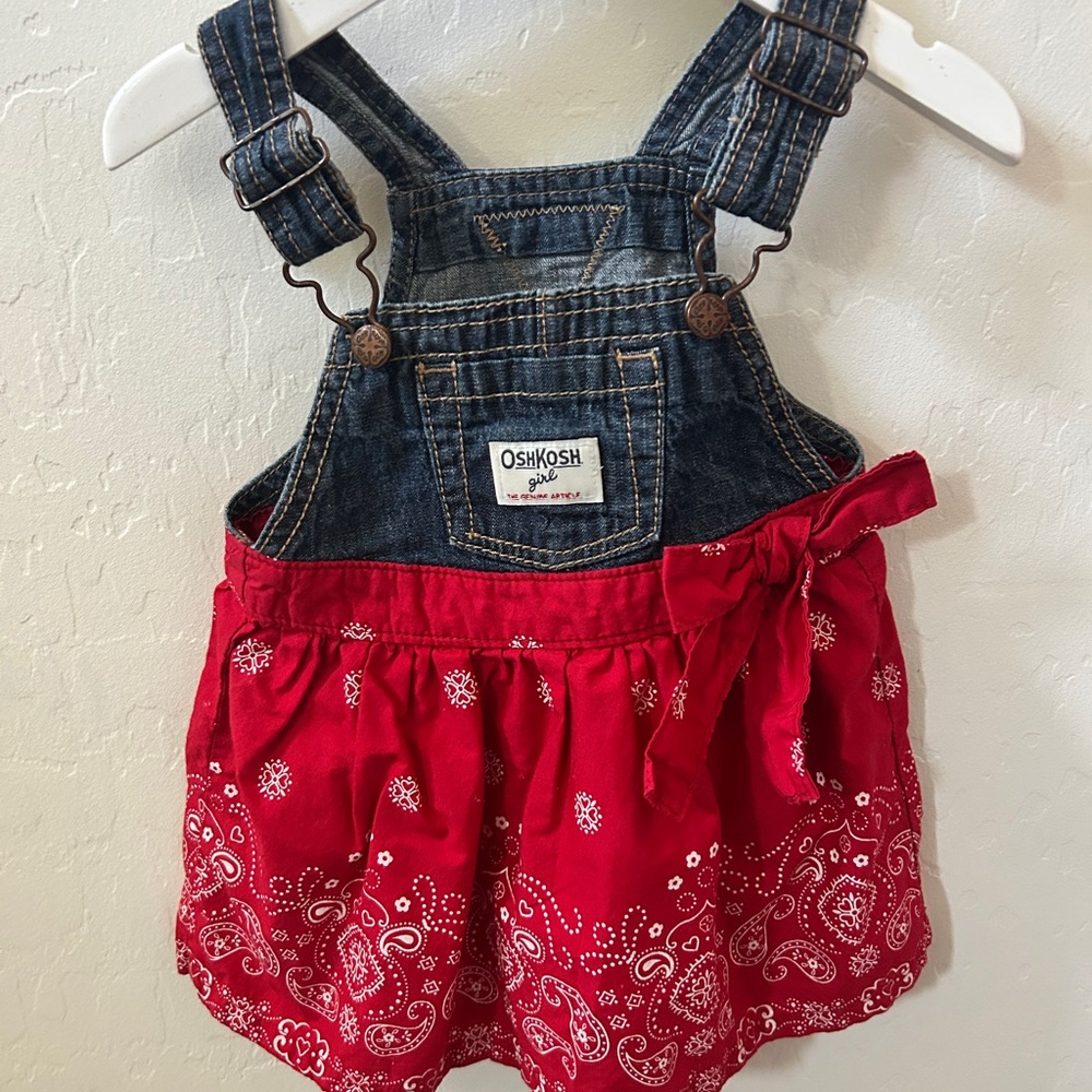 Red print overall dress